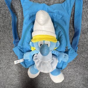 Smurfette Backpack Blue 3D Plush‎ 13x10 Peyo Smurf 2008 School Play Kids Zipper